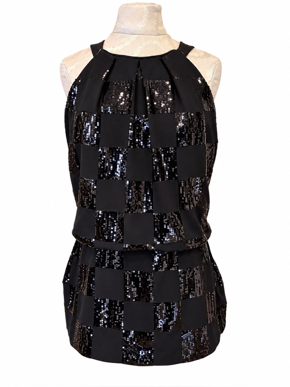 WHBM Black Sequin Halter Sleeveless Party Top M NWT Holiday Glam - Picture 3 of 11
